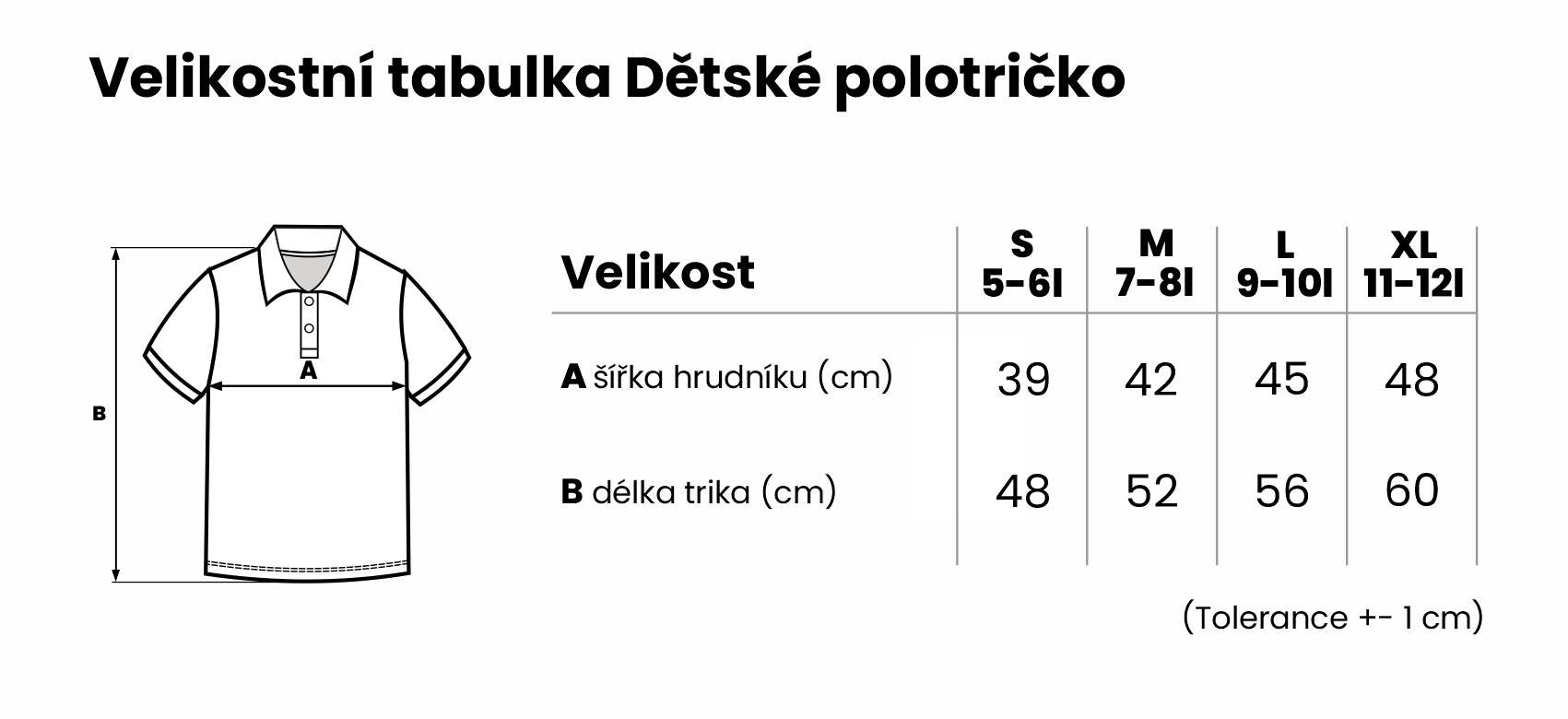 Velikostní tabulka dětské polotričko